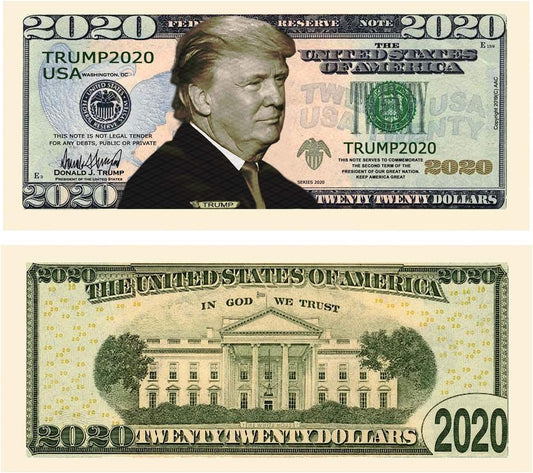 Donald·Trump 2020 Re-Election - 50 One Pack - Presidential Dollar Bill - Limited Edition Novelty Dollar Bill。 Full Color Front and Back Printing,Exquisite Details。